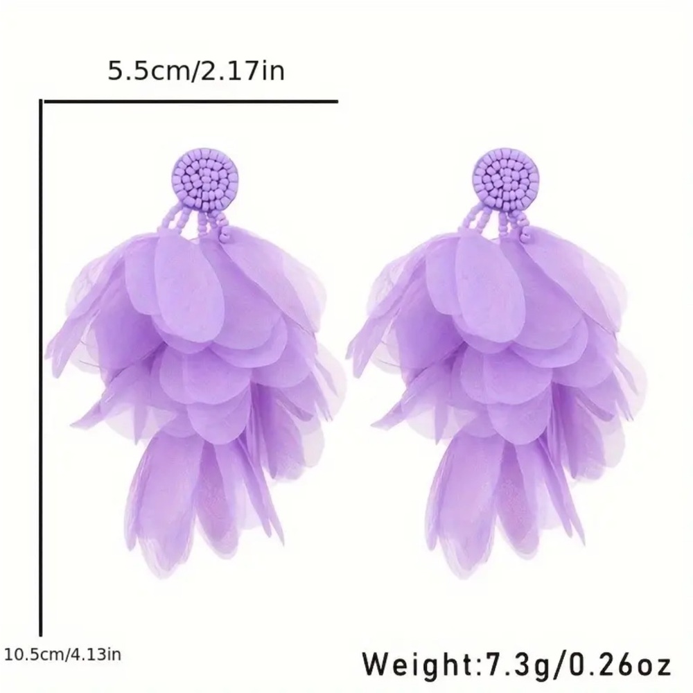 Blue Exaggerated Petal Earrings - Picture 2 of 2